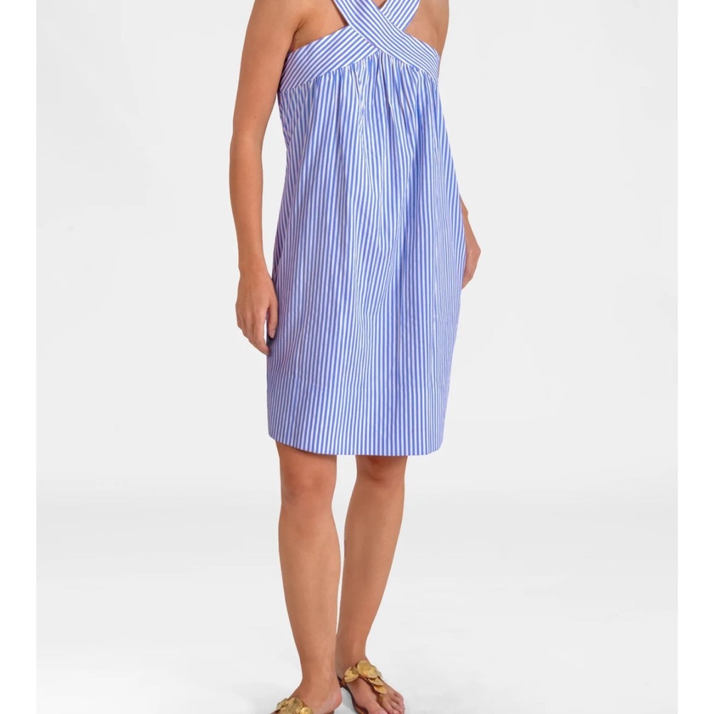 NWT GRETCHEN SCOTT Blue White Striped Halter Dress SUMMER SUNSHINE WASH WEAR XS